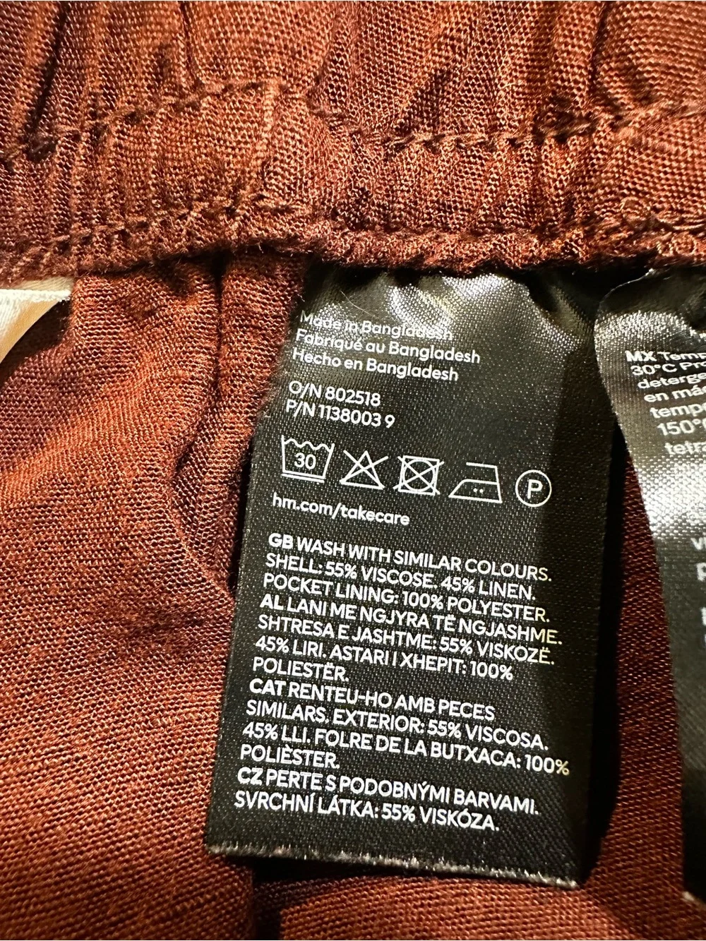 H&M Linen Blend Wide Leg Pull On Pants Burgundy Medium Elastic Waist Pockets